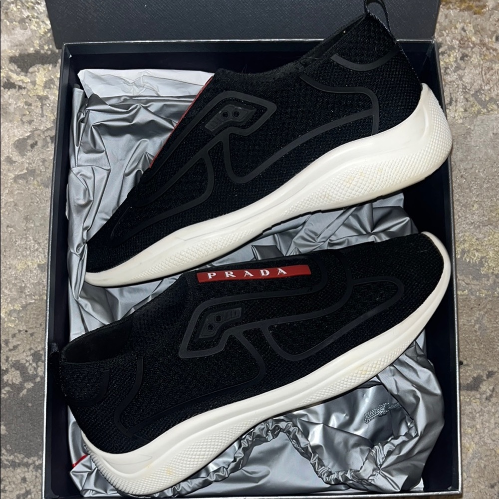 PRADA “America’s Cup” Rubber Trimmed Technical Mesh Slip-On Sneaker - Picture 3 of 7